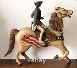 Vintage Revolutionary War Soldier on? Horse Hand Carved Wood Folk Art Sculpture