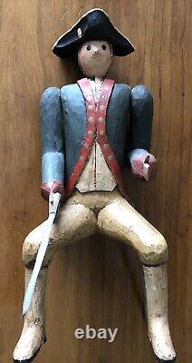 Vintage Revolutionary War Soldier on? Horse Hand Carved Wood Folk Art Sculpture