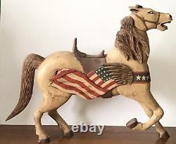 Vintage Revolutionary War Soldier on? Horse Hand Carved Wood Folk Art Sculpture