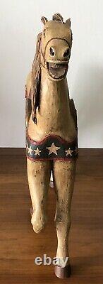 Vintage Revolutionary War Soldier on? Horse Hand Carved Wood Folk Art Sculpture