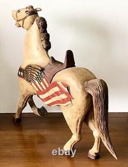 Vintage Revolutionary War Soldier on? Horse Hand Carved Wood Folk Art Sculpture