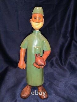 Vintage Romer Wood Carved Folk Art Doctor Heart Surgeon Medical Figure Sculpture