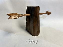 Vintage SIGNED WOODEN ARROW & STUMP CARVING JOHN MAXWELL COOKEVILLE TN Folk Art