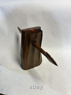 Vintage SIGNED WOODEN ARROW & STUMP CARVING JOHN MAXWELL COOKEVILLE TN Folk Art