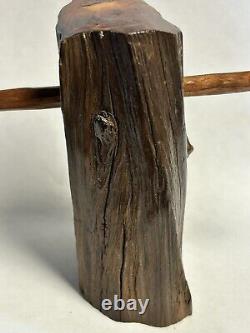 Vintage SIGNED WOODEN ARROW & STUMP CARVING JOHN MAXWELL COOKEVILLE TN Folk Art