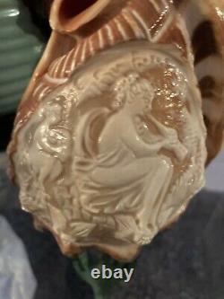 Vintage Sailor Folk Art Cameo Carved Conch Shell