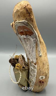 Vintage Santa Wood Carved Folk Art Sculpture By Artist