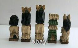 Vintage Santo Hand Carved & Hand Painted Colonial Style Chess Set Folk Art