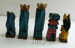 Vintage Santo Hand Carved & Hand Painted Colonial Style Chess Set Folk Art