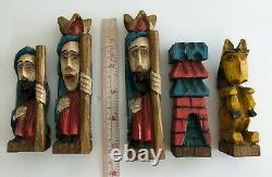 Vintage Santo Hand Carved & Hand Painted Colonial Style Chess Set Folk Art