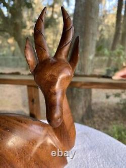 Vintage Sculpture Hand Carved Wood Gazelle Impala Antelope Mama Nursing Baby 13