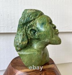 Vintage Shona Stone Bust Hand Carved African Verdite Traditional Folk Art Green