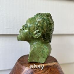 Vintage Shona Stone Bust Hand Carved African Verdite Traditional Folk Art Green
