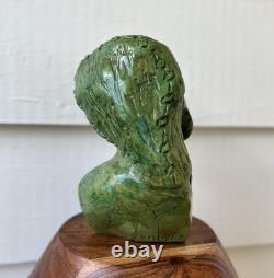Vintage Shona Stone Bust Hand Carved African Verdite Traditional Folk Art Green