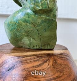 Vintage Shona Stone Bust Hand Carved African Verdite Traditional Folk Art Green