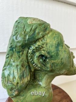 Vintage Shona Stone Bust Hand Carved African Verdite Traditional Folk Art Green