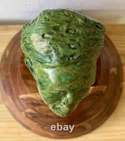 Vintage Shona Stone Bust Hand Carved African Verdite Traditional Folk Art Green