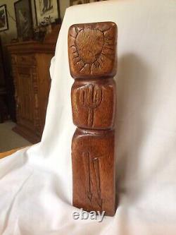 Vintage Signed Asberry Folk Art Outsider Art Carved Wood Totem Post Scupture