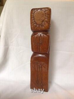 Vintage Signed Asberry Folk Art Outsider Art Carved Wood Totem Post Scupture