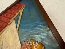 Vintage Signed Carved & Painted Wood Wall Hanging Mexico Scene Man & Woman