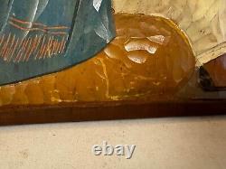 Vintage Signed Carved & Painted Wood Wall Hanging Mexico Scene Man & Woman