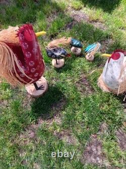 Vintage Signed Edith John Navajo Folk Art Carved Wooden Chickens