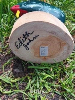 Vintage Signed Edith John Navajo Folk Art Carved Wooden Chickens