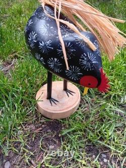 Vintage Signed Edith John Navajo Folk Art Carved Wooden Chickens
