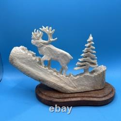 Vintage Signed Moose Antler Carving. Signed By T. Goosen. 1992