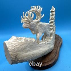 Vintage Signed Moose Antler Carving. Signed By T. Goosen. 1992