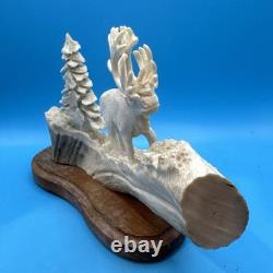 Vintage Signed Moose Antler Carving. Signed By T. Goosen. 1992