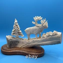 Vintage Signed Moose Antler Carving. Signed By T. Goosen. 1992