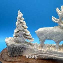 Vintage Signed Moose Antler Carving. Signed By T. Goosen. 1992