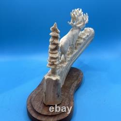 Vintage Signed Moose Antler Carving. Signed By T. Goosen. 1992