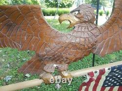 Vintage Signed Patriotic Folk Art American Eagle Hand Carved withFlag