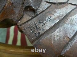 Vintage Signed Patriotic Folk Art American Eagle Hand Carved withFlag