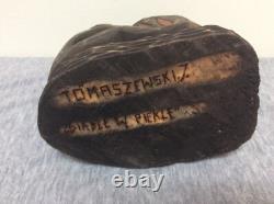 Vintage Signed Wooden Polish Folk Art Hand Carved Devil Figure