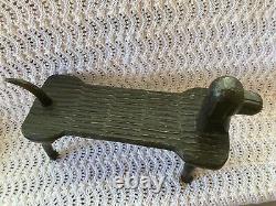Vintage Stephen Huneck attributed Folk Art carved Dog Bench Footstool Rare 1999