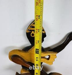 Vintage Suriname Hardwood Folk Art Dancing Drummer Sculpture with Labels 14