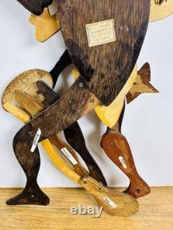 Vintage Suriname Hardwood Folk Art Dancing Drummer Sculpture with Labels 14