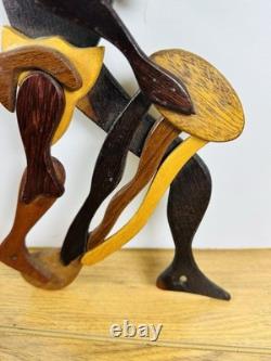 Vintage Suriname Hardwood Folk Art Dancing Drummer Sculpture with Labels 14
