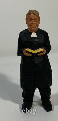 Vintage Sven Hand Carved Wooden Folk Art Figure Priest Man 7 inch Tall Signed