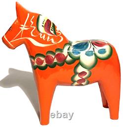 Vintage Sweden Dala Horse Folk Art Artisan Carved Wood Painted Figure Sculpture