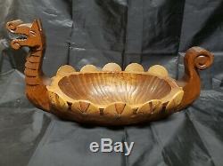 Vintage Swedish Hand Carved Wood Ahrneberg Viking Ship Bowl Scandinavia Folk Art