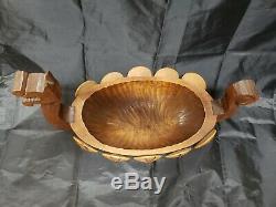 Vintage Swedish Hand Carved Wood Ahrneberg Viking Ship Bowl Scandinavia Folk Art