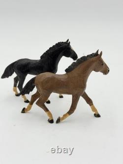 Vintage Swiss Folk Art Wooden Carved Horses Foals Figurines 3H