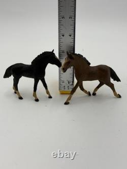 Vintage Swiss Folk Art Wooden Carved Horses Foals Figurines 3H