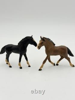 Vintage Swiss Folk Art Wooden Carved Horses Foals Figurines 3H