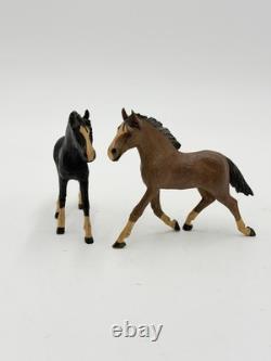 Vintage Swiss Folk Art Wooden Carved Horses Foals Figurines 3H