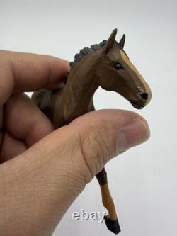 Vintage Swiss Folk Art Wooden Carved Horses Foals Figurines 3H